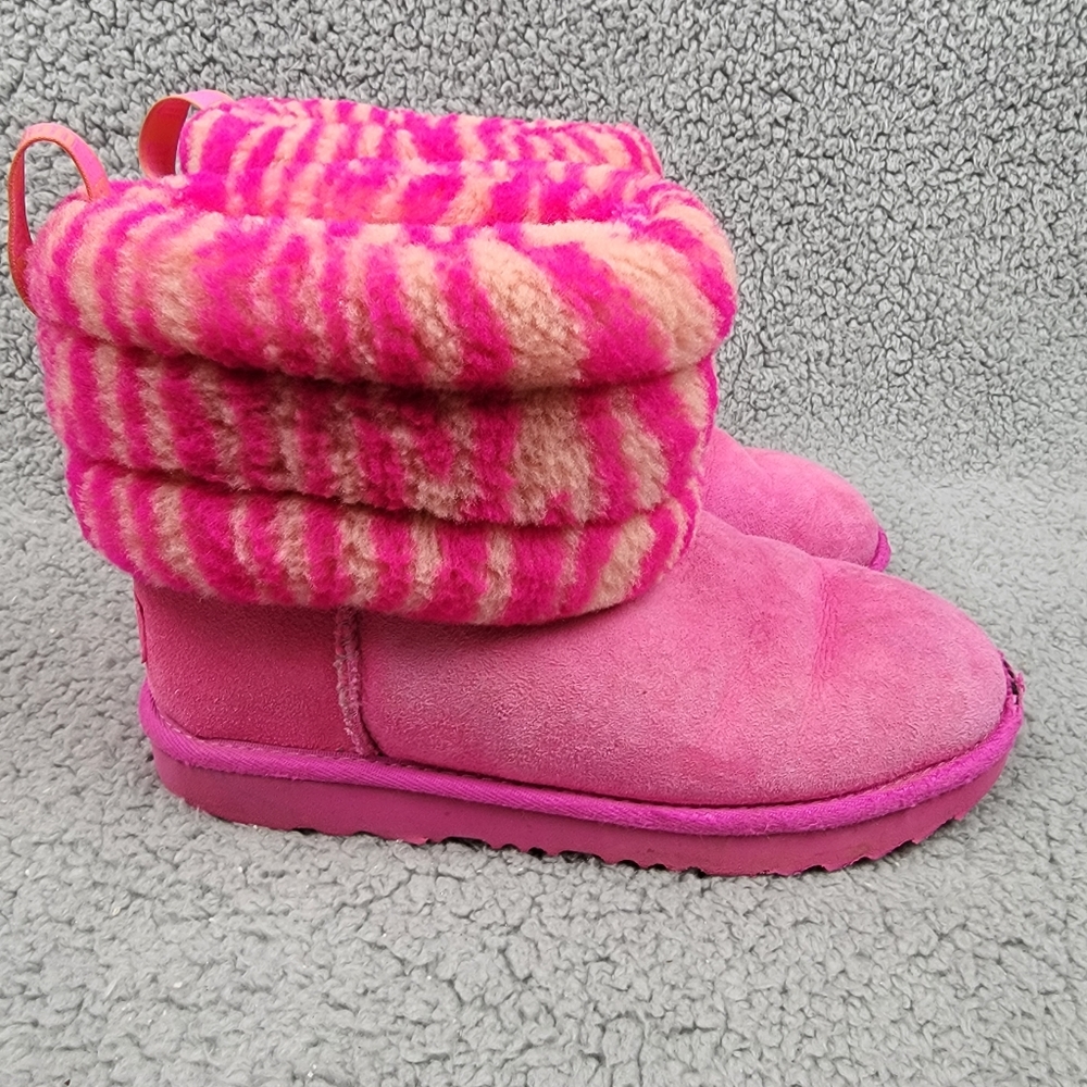 UGG Mini Fluff Quilted Cuff Zebra Rock Rose Suede Sheepskin Boots Size 4